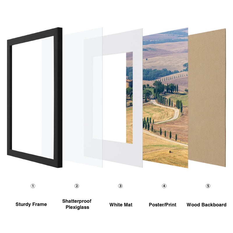 Vittanly 8x10 Picture Frames Set of 3, Display Photo 5x7 with Mat or 8x10 without Mat, Picture Frame for Wall Mount or Tabletop Display, Black - Image 2